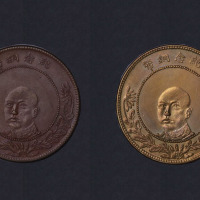 1919年云南省造唐继尧像当五十文纪念铜币二枚