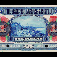 1922年广东银行有限公司壹圆打孔样票一枚