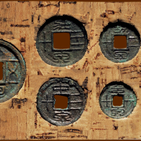 新莽“小泉直一”、“幺泉一十”、“幼泉二十”、“中泉三十”、“壮泉四十”、“大泉五十”一组六枚