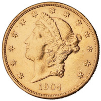 1904年美国20美元金币一枚