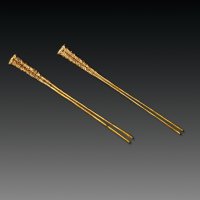 元代錾花并头金钗一对
