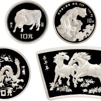 1985、1988、1998、2002年中国人民银行发行生肖银币一组四枚