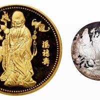 1987年中国造币公司沈阳造币厂铸造十二盎司福禄寿金质纪念章一枚