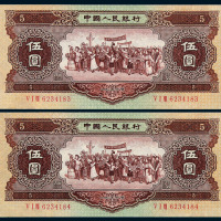 1956年第二版人民币伍圆海鸥水印二枚连号