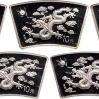 2000年中国人民银行发行庚辰（龙）年扇形生肖纪念银币七枚