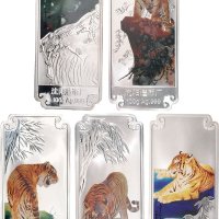 2010年宝泉钱币投资有限公司发行虎年100克银条五枚全