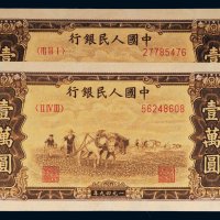第一版人民币壹万圆双马耕地二枚