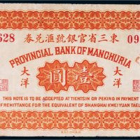 民国六年（1917年）东三省官银号汇兑券奉天大洋壹圆