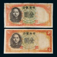 民国二十五年（1936年）中央银行军队归来证壹圆二枚