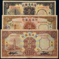民国二十二年（1933年）河北省银行天津壹圆、伍圆、拾圆各一枚