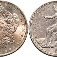 1875年、1884年美国早期贸易银币各一枚