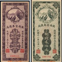 民国十二年（1923年）陕西富秦钱局壹佰文、贰佰文各一枚