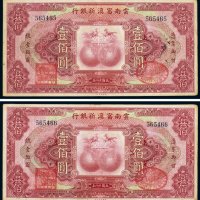 民国十八年（1929年）云南富滇新银行壹佰圆（二枚连号）