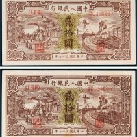 第一版人民币贰拾圆驴子火车二枚