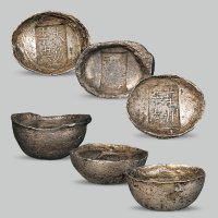 清代“大荔李兴”、“华州张忠”、“礼泉县王茂合”五两银锭各一枚