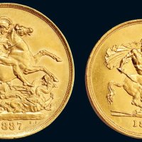 1887年英国维多利亚女王像马剑一盎司、半盎司金币各一枚