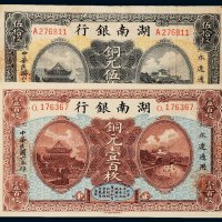 民国六年（1917年）湖南银行铜元伍拾枚、壹百枚各一张