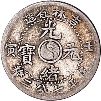 1902吉林省造壬寅光绪元宝七分二釐及1900吉林省造庚子太极光绪元宝七分二釐各一枚，共计两枚