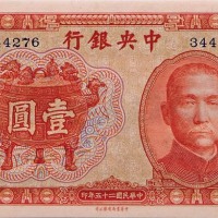 1936民国二十五年中央银行法币无字轨一圆两枚 98成新