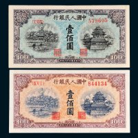 第一版人民币壹佰圆蓝色、黄色各一枚