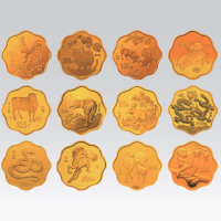 1993~2004中国生肖200元梅花形纪念金币，整套十二枚