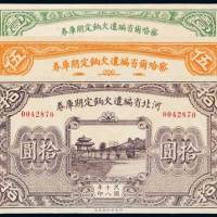 民国十八年（1929年）编遣欠饷定期库券察哈尔壹圆、伍圆