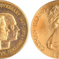 1972年开曼群岛英国女王伊丽莎白二世银婚纪念25元金币