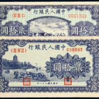 第一版人民币贰拾圆打场、六合塔各一枚