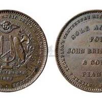1881年新西兰铜质代用币竖琴铜币
