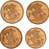 1980年英国发行圣乔治屠龙金币一套四枚