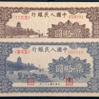 第一版人民币贰拾圆六合塔蓝色、棕色各一枚