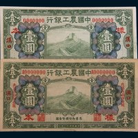 民国十六年(1927年)中国农工银行汉口壹圆单正面样票二枚