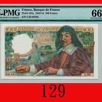 1944年法国银行 100法郎Banque de France, 100 Francs, 1944, s/n E.88 08483. PMG EPQ 66 Gem UNC