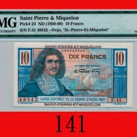圣皮耶-密克隆群岛纸钞 10法郎(1950-60)Saint Pierre & Miquelon, 10 Francs, ND (1950-60), s/n F.41 48542. PMG EPQ 6