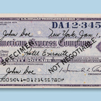 二十世纪六十年代美国银行美元旅行支票样本四份