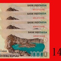 1998年印尼银行 10000卢比一组四枚，全012345号。均全新Bank Indonesia, a group of 4 of 10000 Rupiah, 1998, s/n all 012345