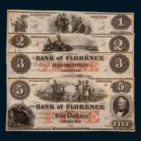 1856年美国FLORENCE银行1美元、2美元、3美元、5美元各一枚