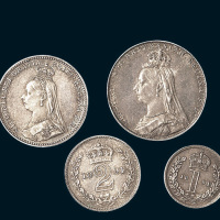 1891年英国1-4便士银币各一枚