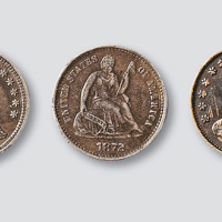 1838年、1842年、1872年美国5分银币各一枚
