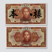 民国十二年（1923年）中央银行伍圆棕色样票二枚不同