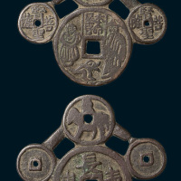 本命星官背长寿富贵四连花钱（高50mm）