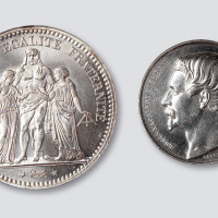 1875年法国银币、1850年拿破仑纪念银章各一枚