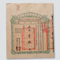 光绪三十四年（1908年）京师自来水有限公司股票正股拾股计股金龙银壹佰圆