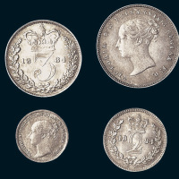 1884年英国1-4便士银币各一枚