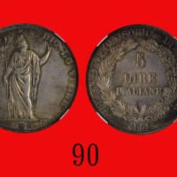 1848(M)年意大利银币 5里拉Italy: Silver 5 Lire, 1848M, Lombardy, Short Stems. NGC AU Details, surf hairlines