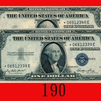 1935年美国银元劵 1元，补版票连号两枚。均全新U.S.A.: Silver Certificate $1, 1935, Replacement Notes s/ns *06512339E-340E