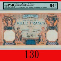 1939年法国银行 1000法郎Banque de France, 1000 Francs, 1939, s/n Y. 5713 374. PMG NET 64 Choice UNC