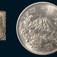 日本钱币二枚：明治二分金金币；1964年东京奥运会1000圆银币