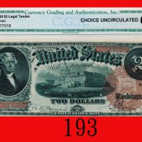 1880年美国纸钞 2元，罕品U.S.A.: $2, 1880, s/n Z23617018. Very rare. CGA 64 Choice UNC