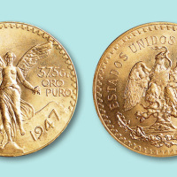1947年墨西哥女神像金币50比索一枚